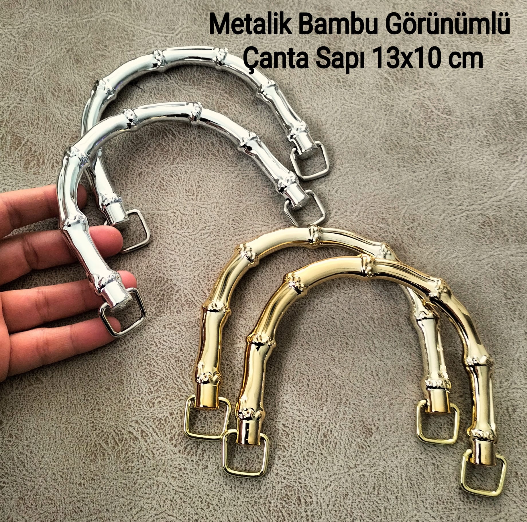 Metalik Bambu Görünümlü Çanta Sapı 1 cift