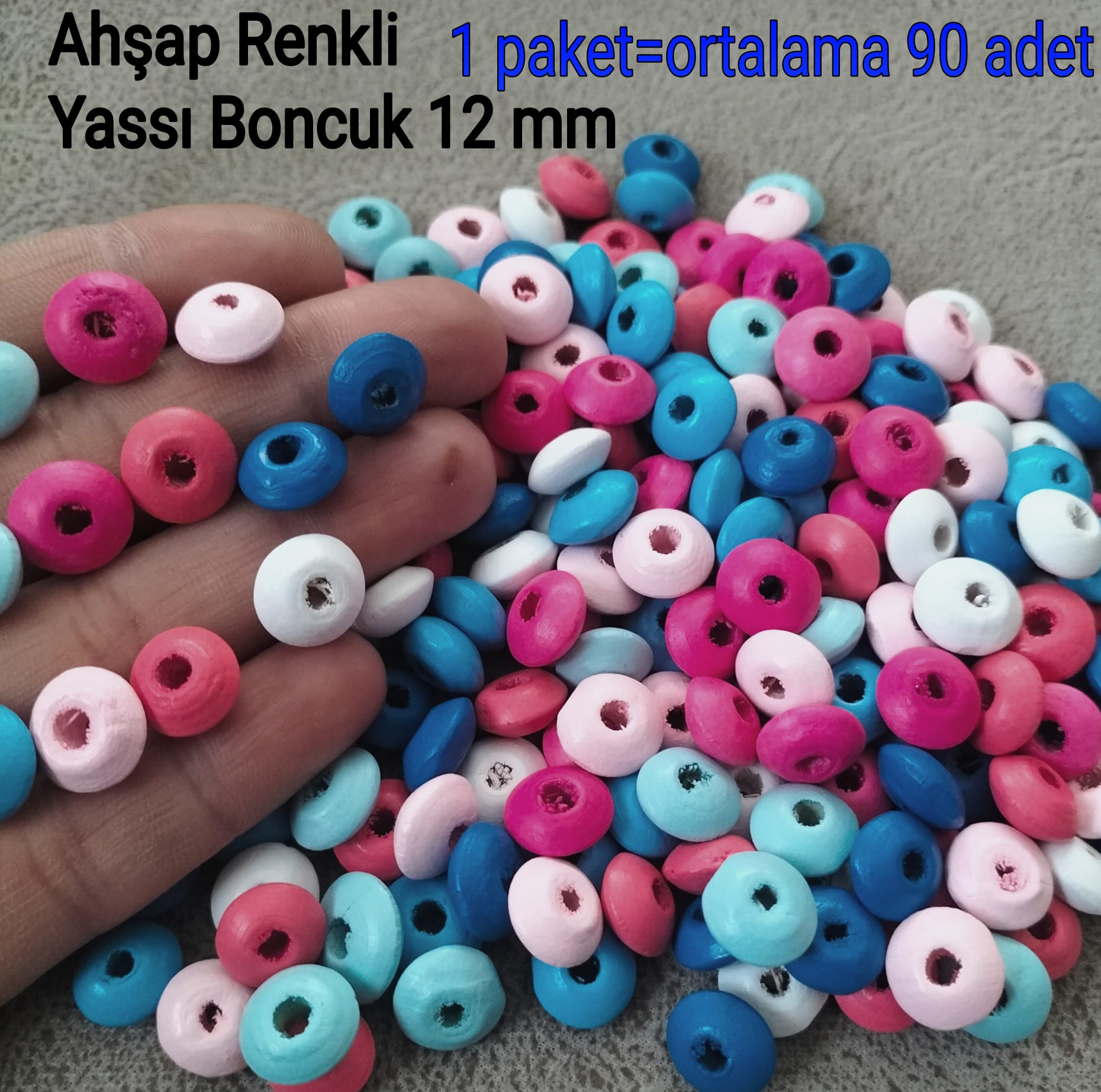 Ahşap Renkli Yassı Boncuk 12 mm(90 adet)