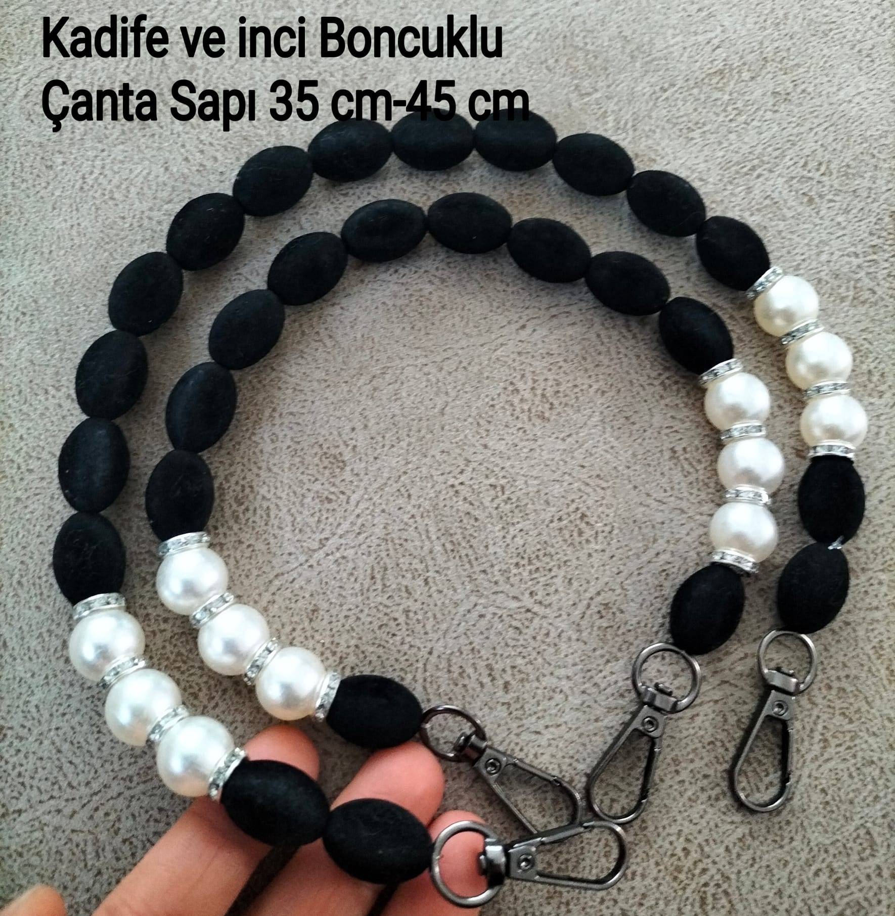 Çanta Sapı Kadife ve İnci Boncuklu 1 adet