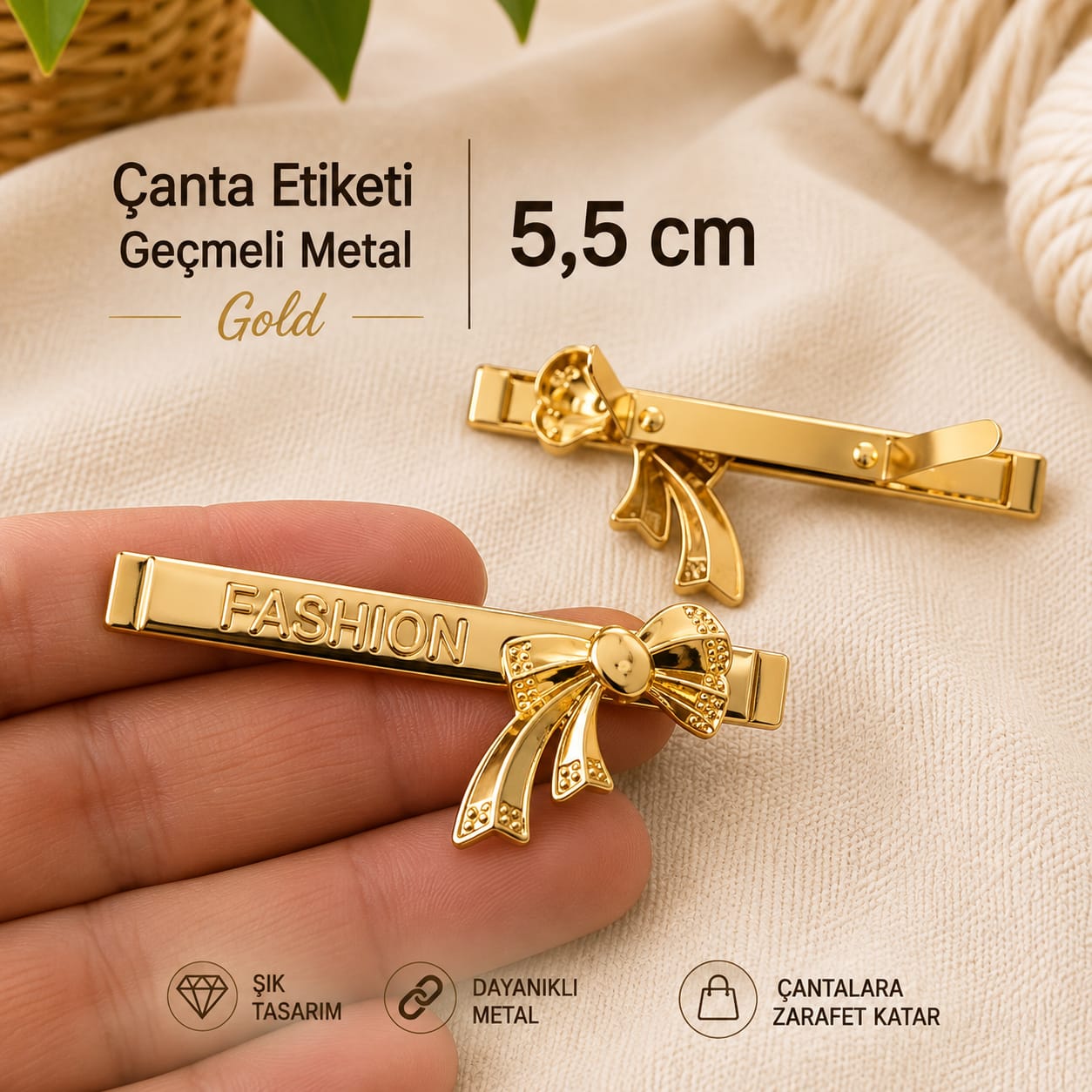 Etiket Geçmeli Metal Gold 2 adet (5,5cm)