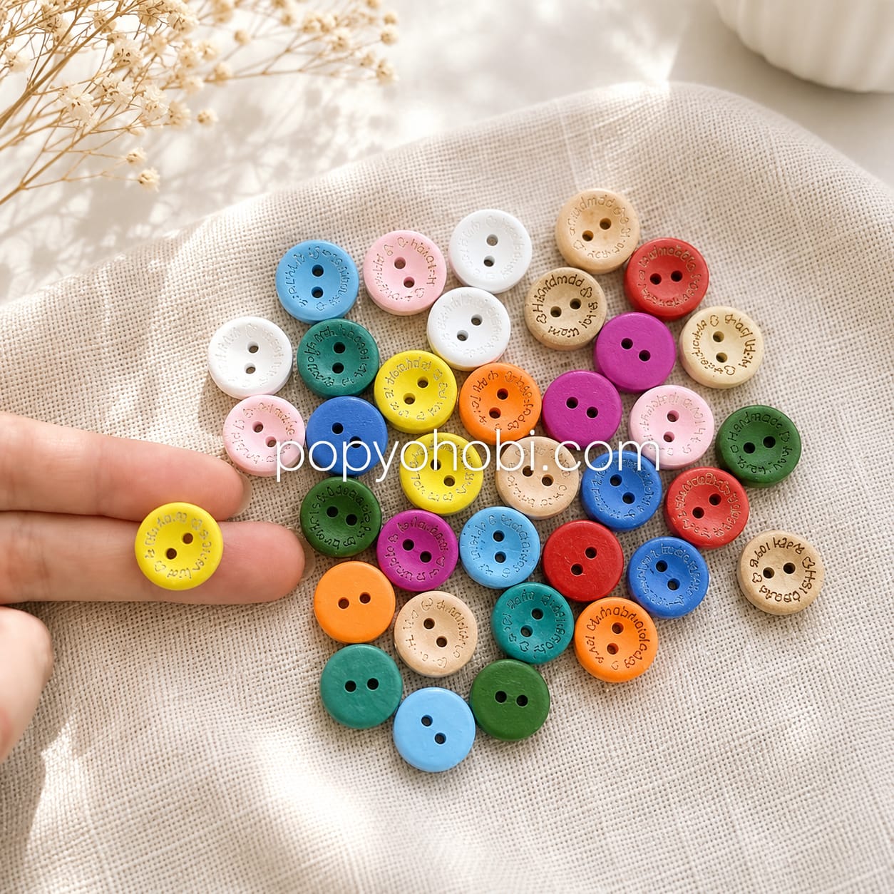 Ahşap Renkli Handmade Düğme 10 adet Karışık Renk (13 mm)
