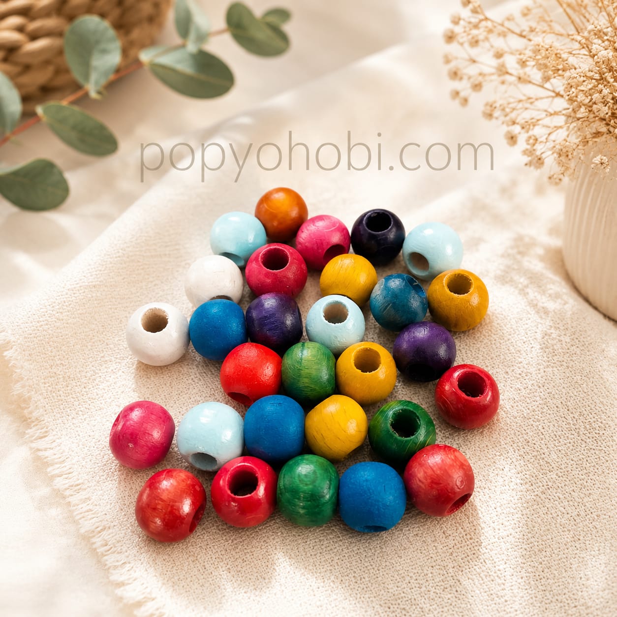 Ahşap Renkli Boncuk 10 mm (60 adet)