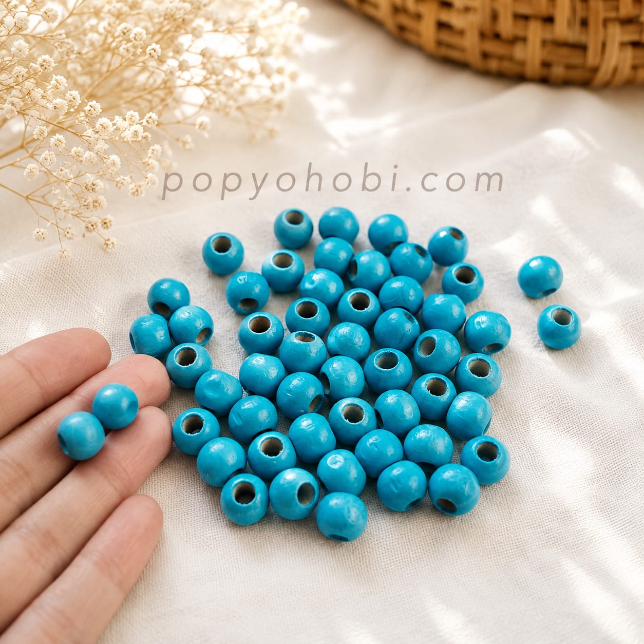 Ahşap Boncuk 10 mm Mavi (50 adet)