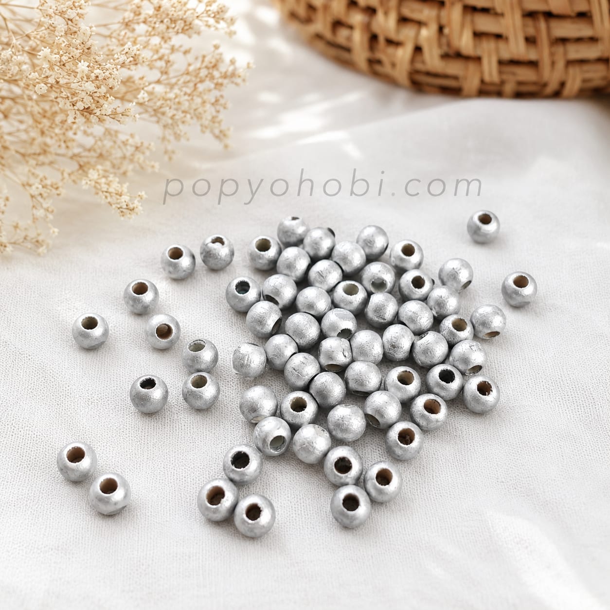 Ahşap Boncuk 10 mm gümüş (50 adet)
