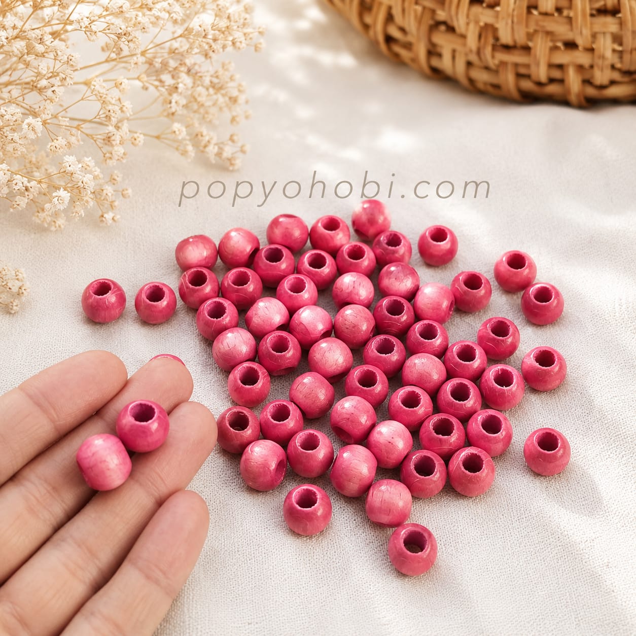 Ahşap Boncuk 10 mm Pembe(50 adet)