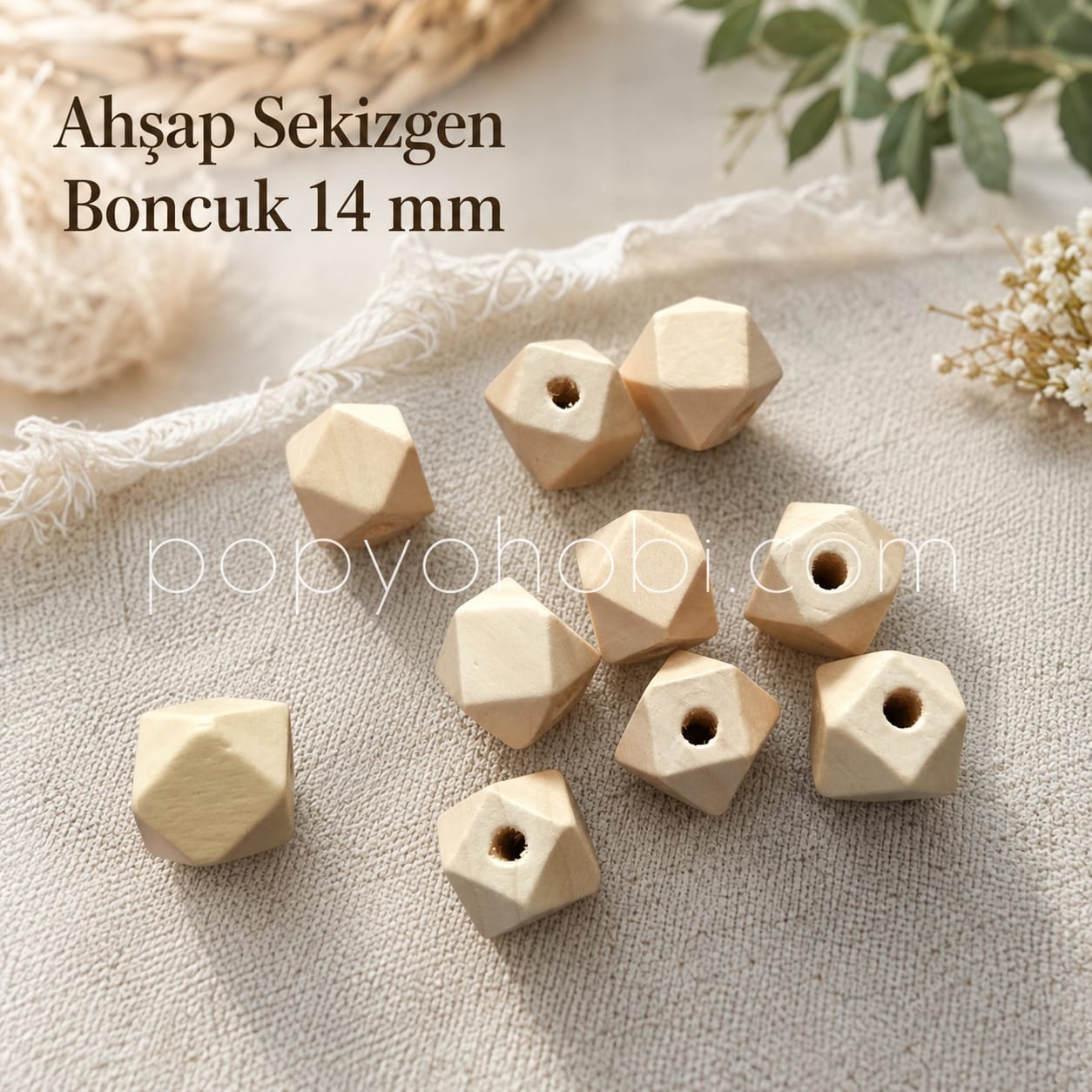 Ahşap Sekizgen Boncuk 14 mm 10 adet
