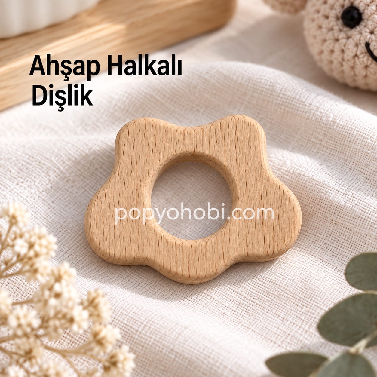 Ahşap Diş Kaşıyıcı , çiçek  dişlik 6 cm